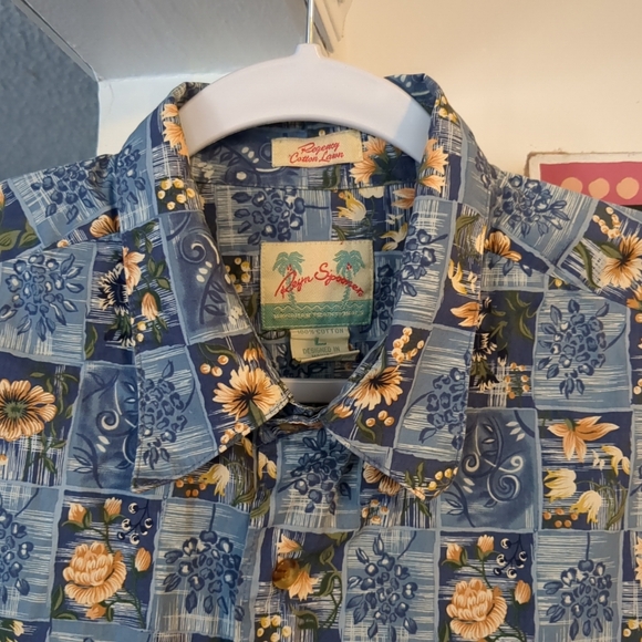 Vintage Reyn Spooner Hawaiian Shirt Mens Large Blue Regency Cotton Button Up - Picture 1 of 8
